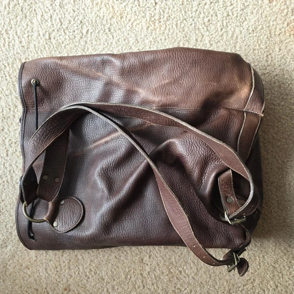 Banana Republic 90s Vintage Brown Pebbled Leather Drawstring‎ Backpack Bag
